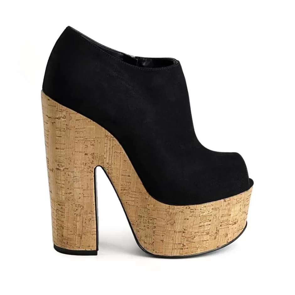Donna SHARLENE CALZATURE Polacchetti-Black Suede/Cork Wedge - Cod. 17747