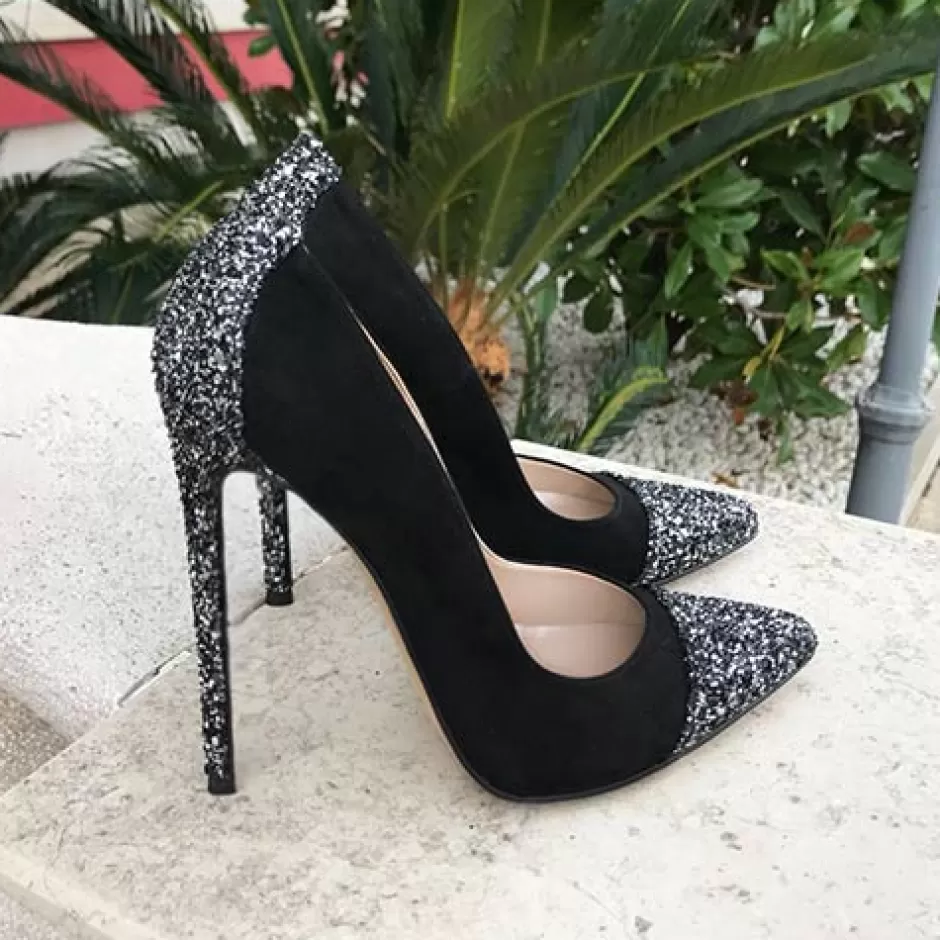 Donna SHARLENE CALZATURE Decollete-Black Suede/Gray Glitter Decollete - Cod. 21640