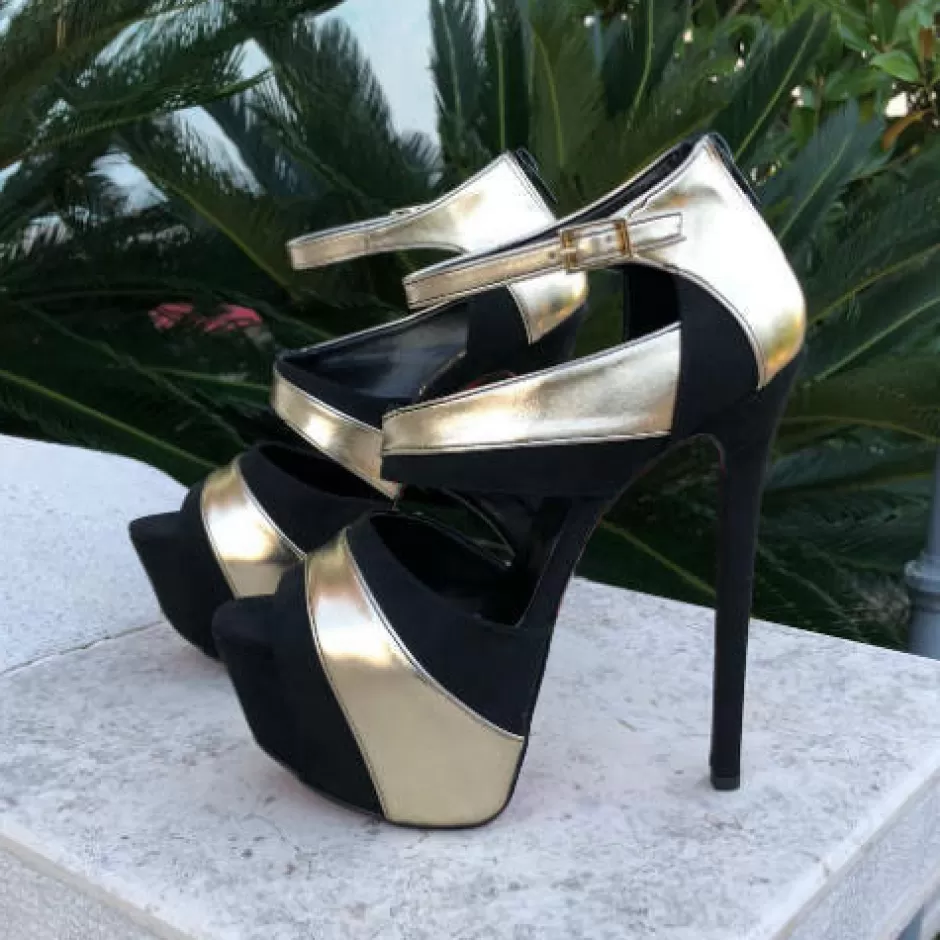 Donna SHARLENE CALZATURE Sandali-Black Suede/Platinum Leather Sandal - Cod. 18956