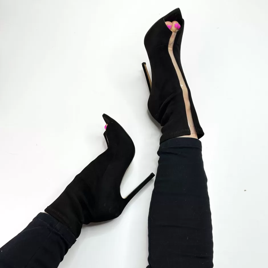 Donna SHARLENE CALZATURE Sandali-Black Suede/Transparent Vinyl Spiked Ankle Boot - Cod. 38609