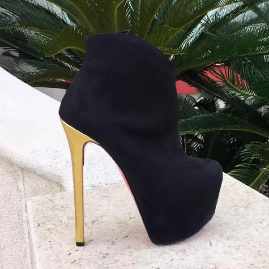 Donna SHARLENE CALZATURE Tronchetti-Black/Golden Suede Ankle Boot - Cod. 13201