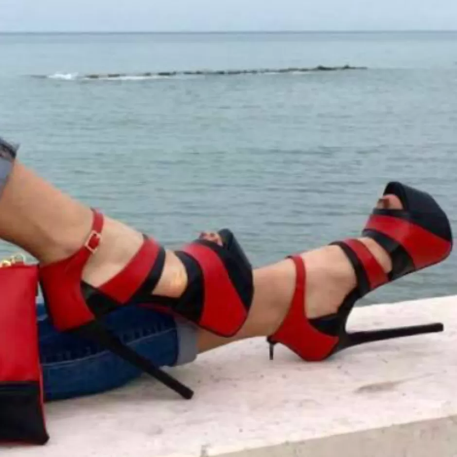 Donna SHARLENE CALZATURE Sandali-Black/Red Leather Sandal - Cod. 19291