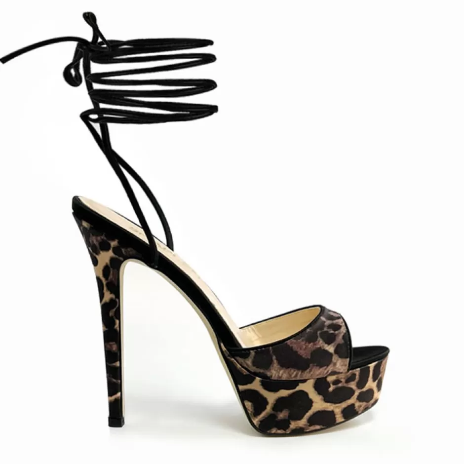 Donna SHARLENE CALZATURE Sandali-Black/Spotted Satin Lace-Up Sandal - Cod. 33558
