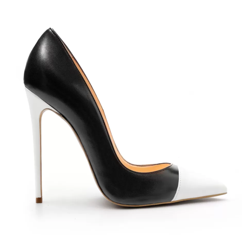 Donna SHARLENE CALZATURE Decollete-Black/White Leather Decollete - Cod. 39010