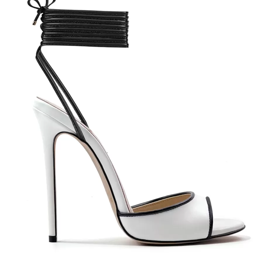 Donna SHARLENE CALZATURE Sandali-Black/White Leather Lace-Up Sandal - Cod. 39385