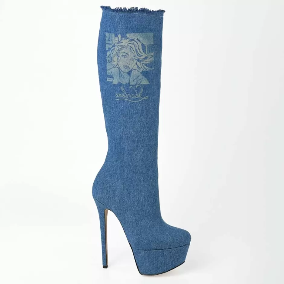 Donna SHARLENE CALZATURE Stivali-Blue Denim Boot/ Sharlene Print - Cod. 40109