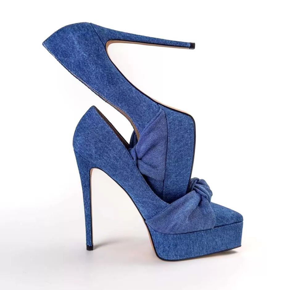 Donna SHARLENE CALZATURE Decollete-Blue Denim Pumps/Bows - Cod. 39824