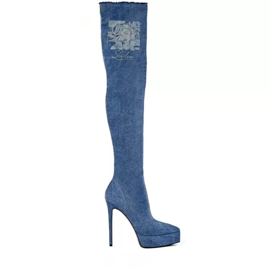 Donna SHARLENE CALZATURE Stivali-Blue Denim Stretch Boot/ Sharlene Print - Cod. 40112