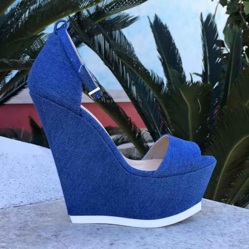 Donna SHARLENE CALZATURE Zeppe-Blue Jeans Sandalwood - Code 10764