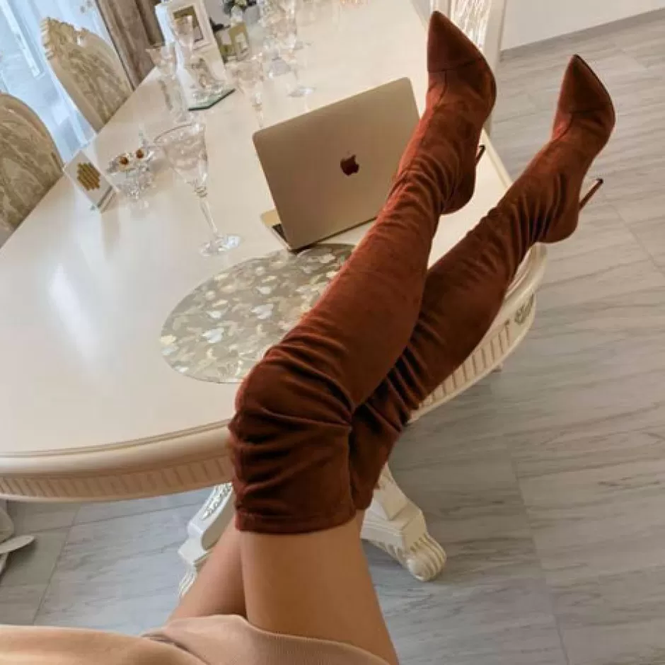 Donna SHARLENE CALZATURE Stivali-Brown Suede Elastic Boot - Cod. 34848