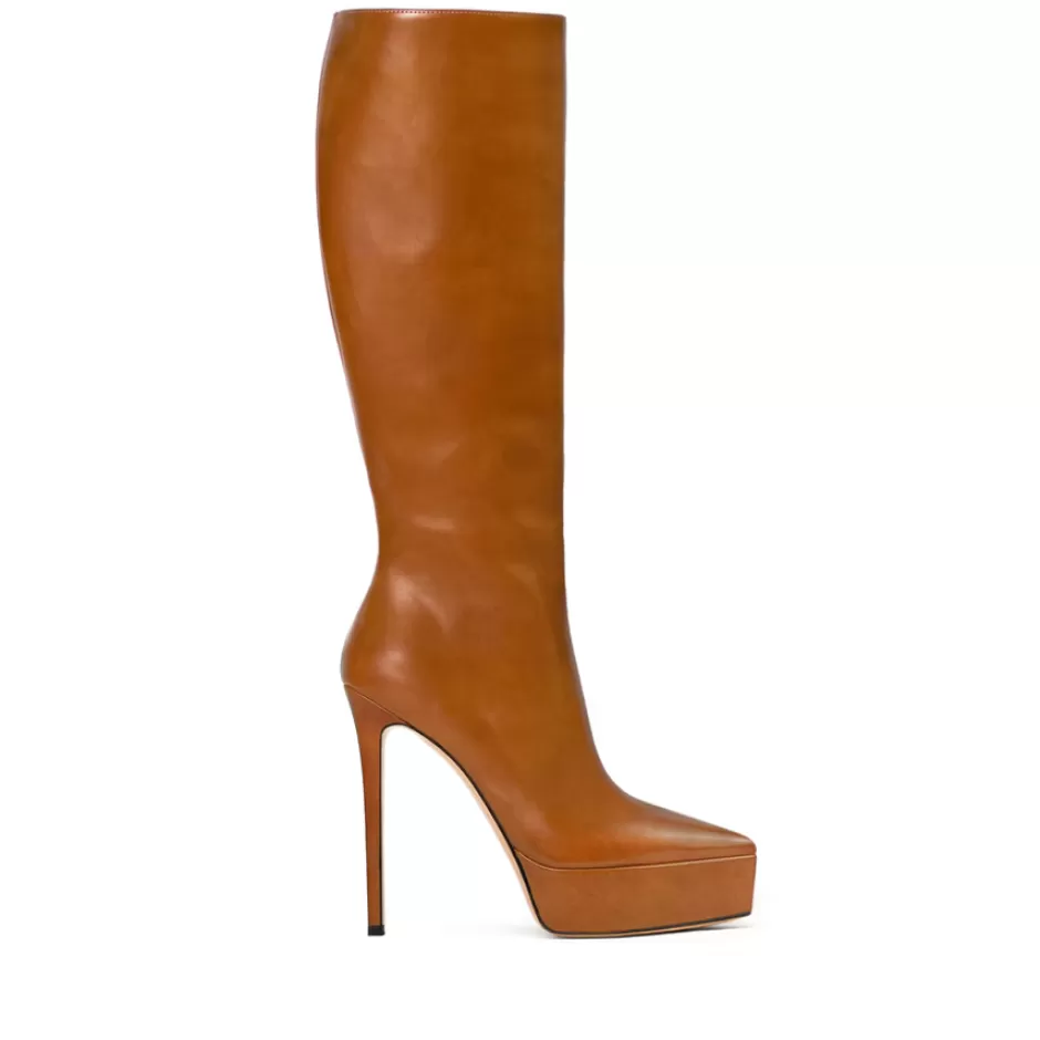Donna SHARLENE CALZATURE Stivali-Cognac Leather Boot - Cod. 39245