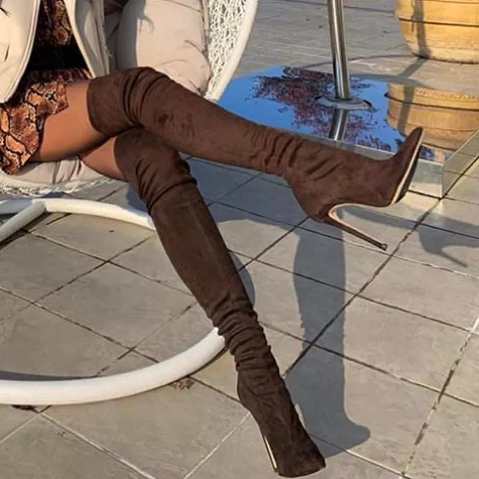 Donna SHARLENE CALZATURE Stivali-Dark Brown Suede Elasticized Boot - Cod. 34851