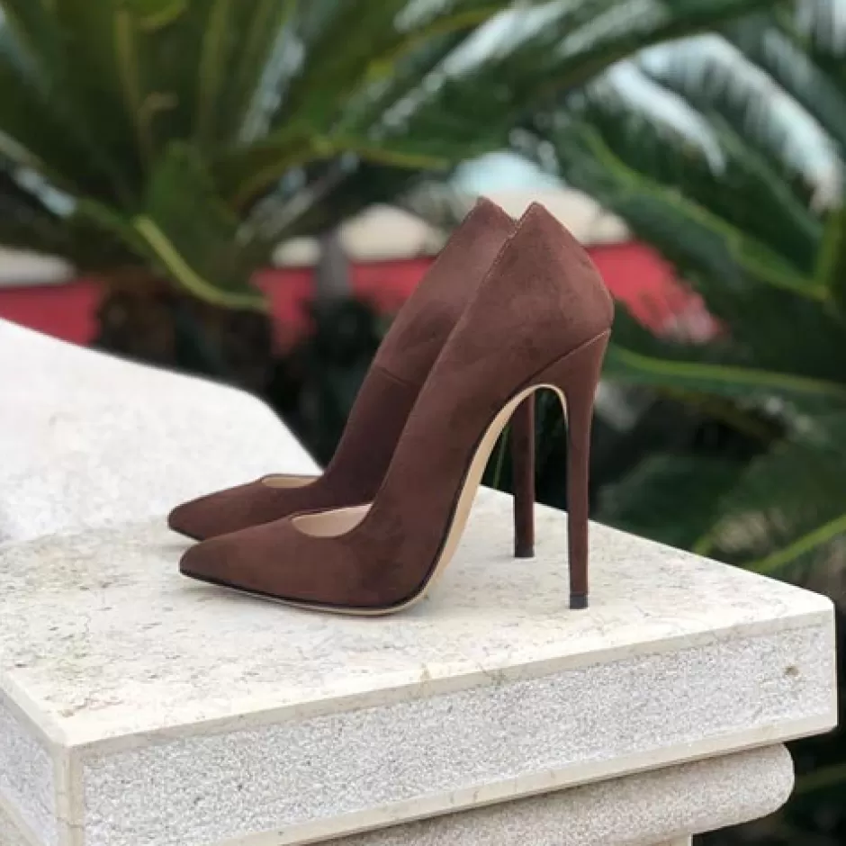 Donna SHARLENE CALZATURE Decollete-Dark Brown Suede Pump - Cod. 25844