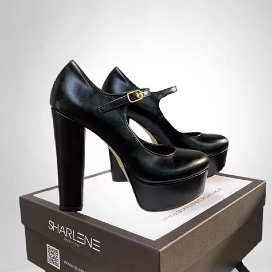 Donna SHARLENE CALZATURE Decollete-Decollete Black Leather Strap - Cod. 30315