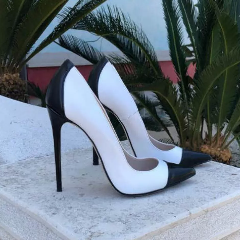 Donna SHARLENE CALZATURE Decollete-Decollete Pelle Bianca/ Nera – Cod. 21208