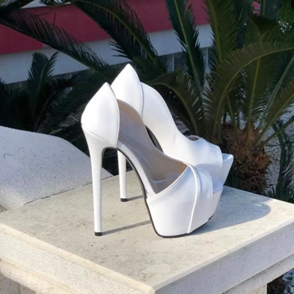 Donna SHARLENE CALZATURE Decollete-Decollete Pelle Bianca/ Vinile Trasparente – Cod. 23788