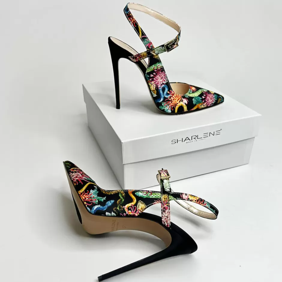 Donna SHARLENE CALZATURE Decollete-Decollete Satin Floral/Black - Code 32039