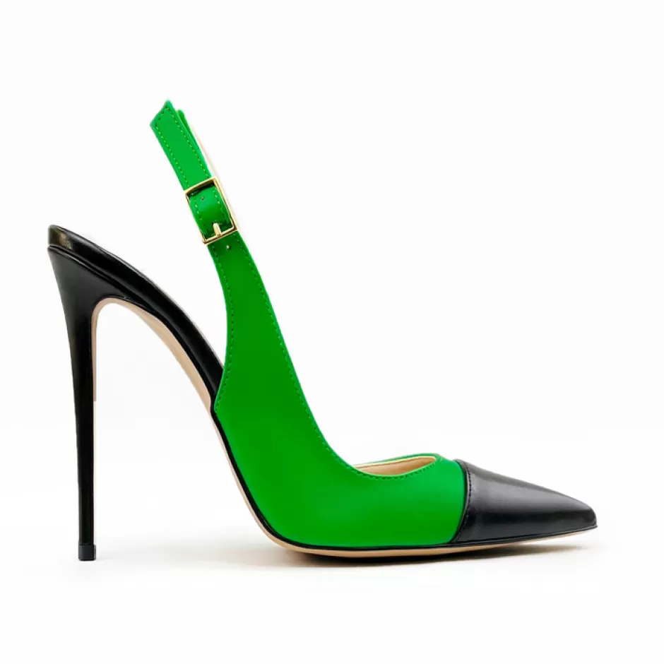Donna SHARLENE CALZATURE Decollete-Decollete Slingback Green/Black Leather - Code 31750
