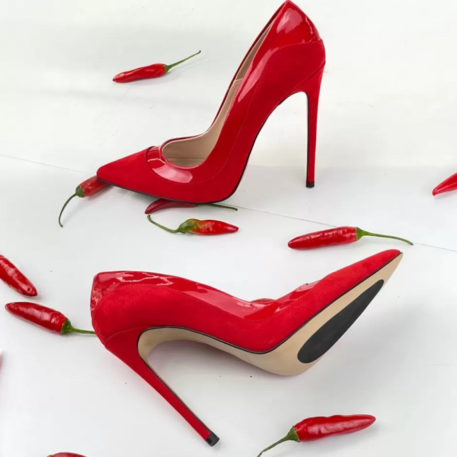 Donna SHARLENE CALZATURE Decollete-Decollete Suede/Red Patent Leather - Cod. 29324