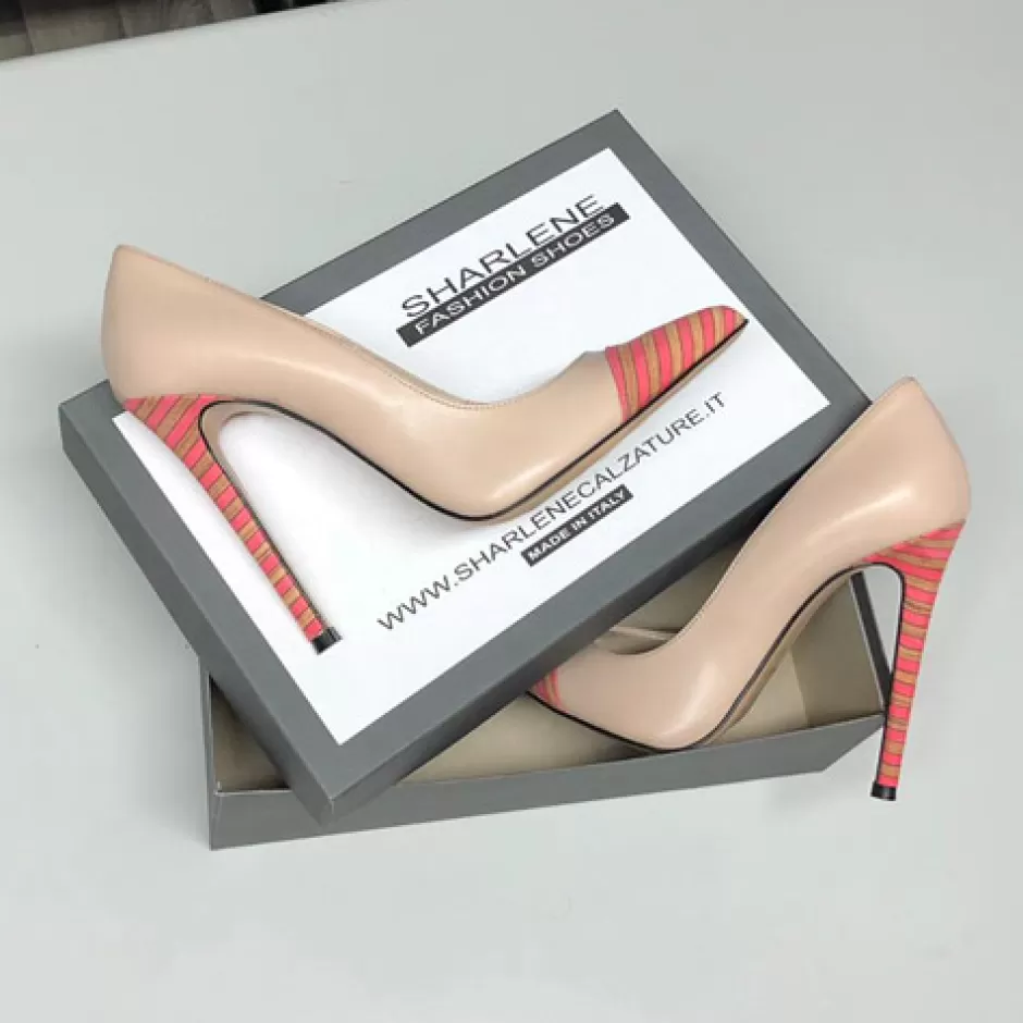 Donna SHARLENE CALZATURE Decollete-Flesh Leather/ Striped Fabric Pump - Cod. 23515