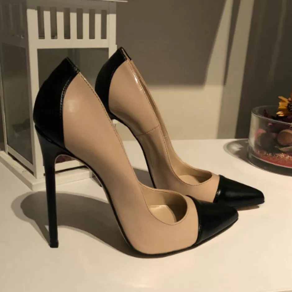 Donna SHARLENE CALZATURE Decollete-Flesh Patent Leather/Black Leather Pumps - Cod. 21241