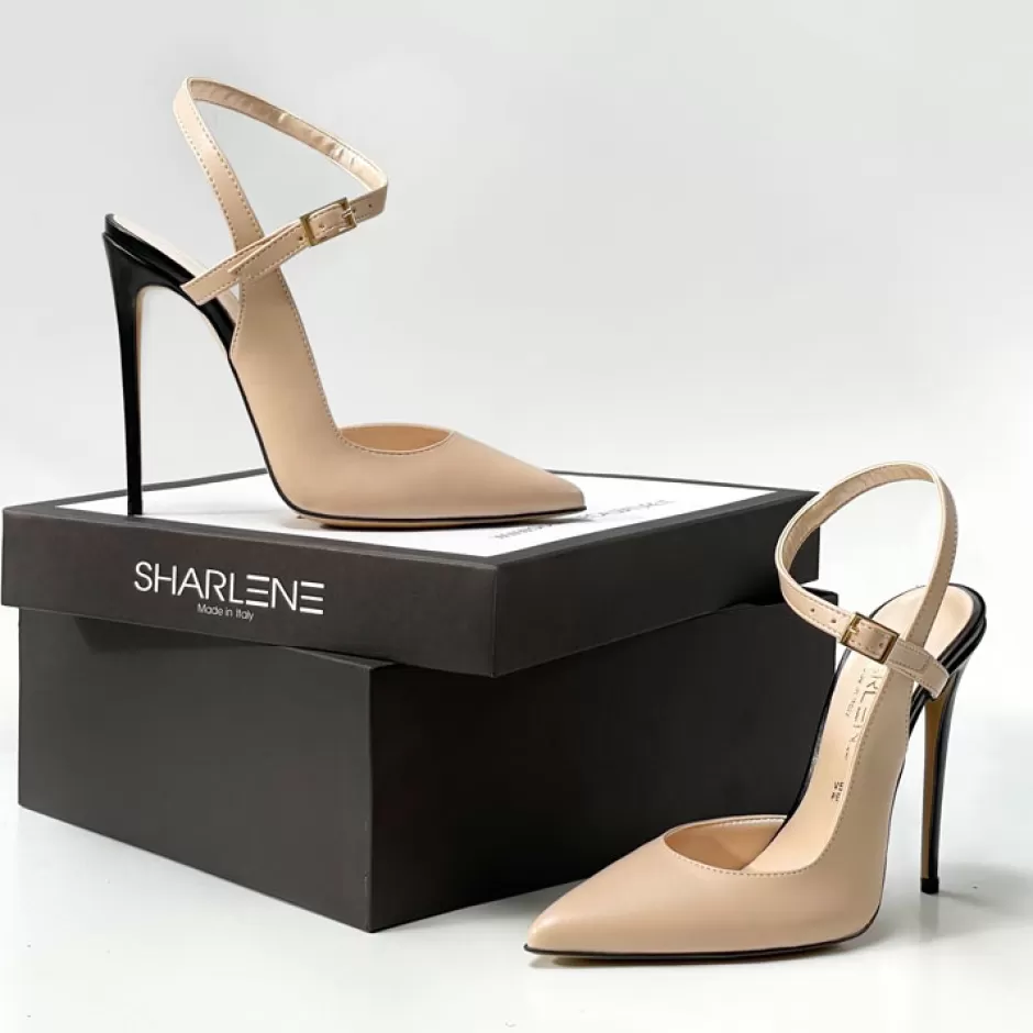 Donna SHARLENE CALZATURE Decollete-Flesh/Black Leather Slingback Decollete - Cod. 34836