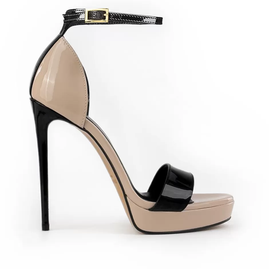 Donna SHARLENE CALZATURE Sandali-Flesh/Black Patent Leather Sandal - Cod. 42290