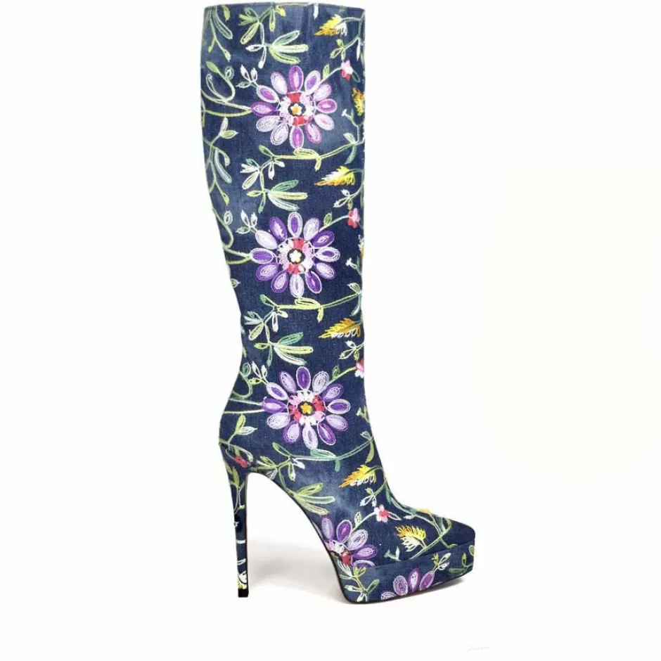 Donna SHARLENE CALZATURE Stivali-Floral Denim Boot - Cod. 39853