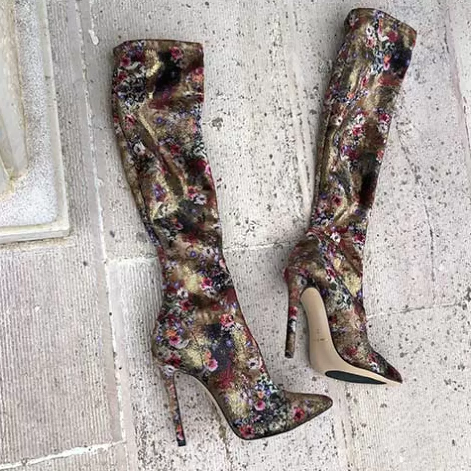 Donna SHARLENE CALZATURE Stivali-Flowered Elasticated Suede Boot - Cod. 25675