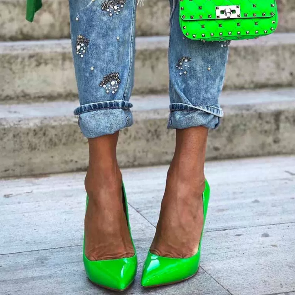Donna SHARLENE CALZATURE Decollete-Fluo Green Patent Leather Pumps - Cod. 20622