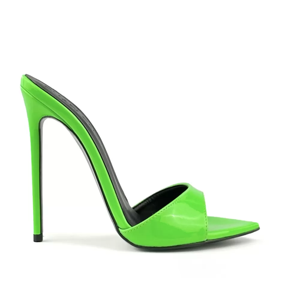 Donna SHARLENE CALZATURE Sandali-Fluo Green Patent Leather Sabot - Cod. 41545