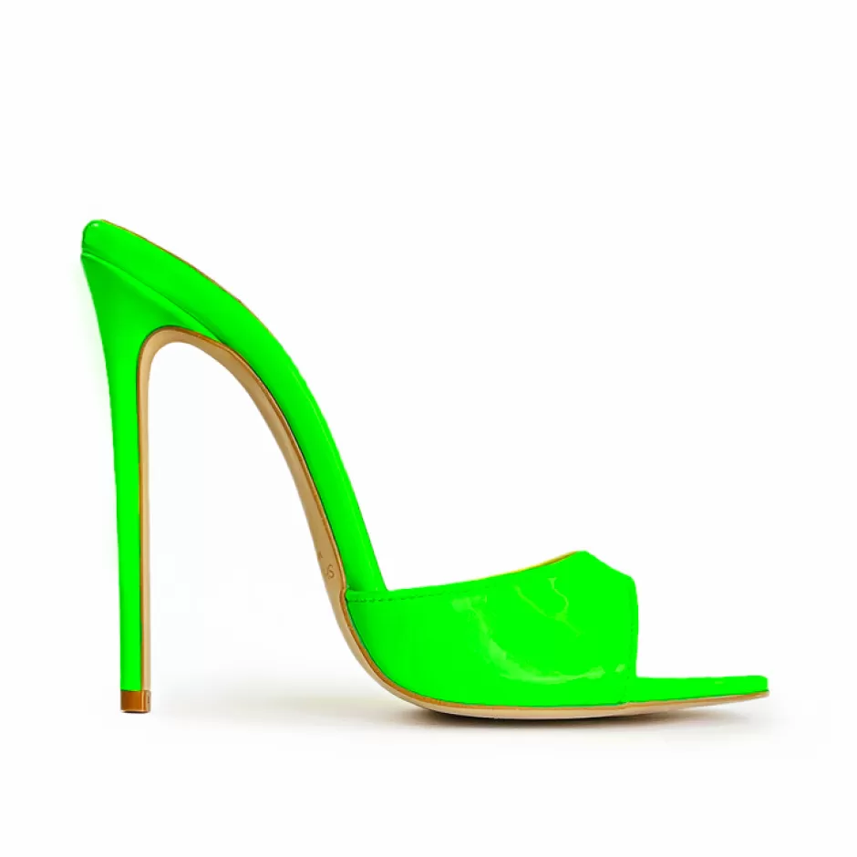 Donna SHARLENE CALZATURE Sandali-Fluo Green Patent Leather Sabot Sandal - Cod. 32137