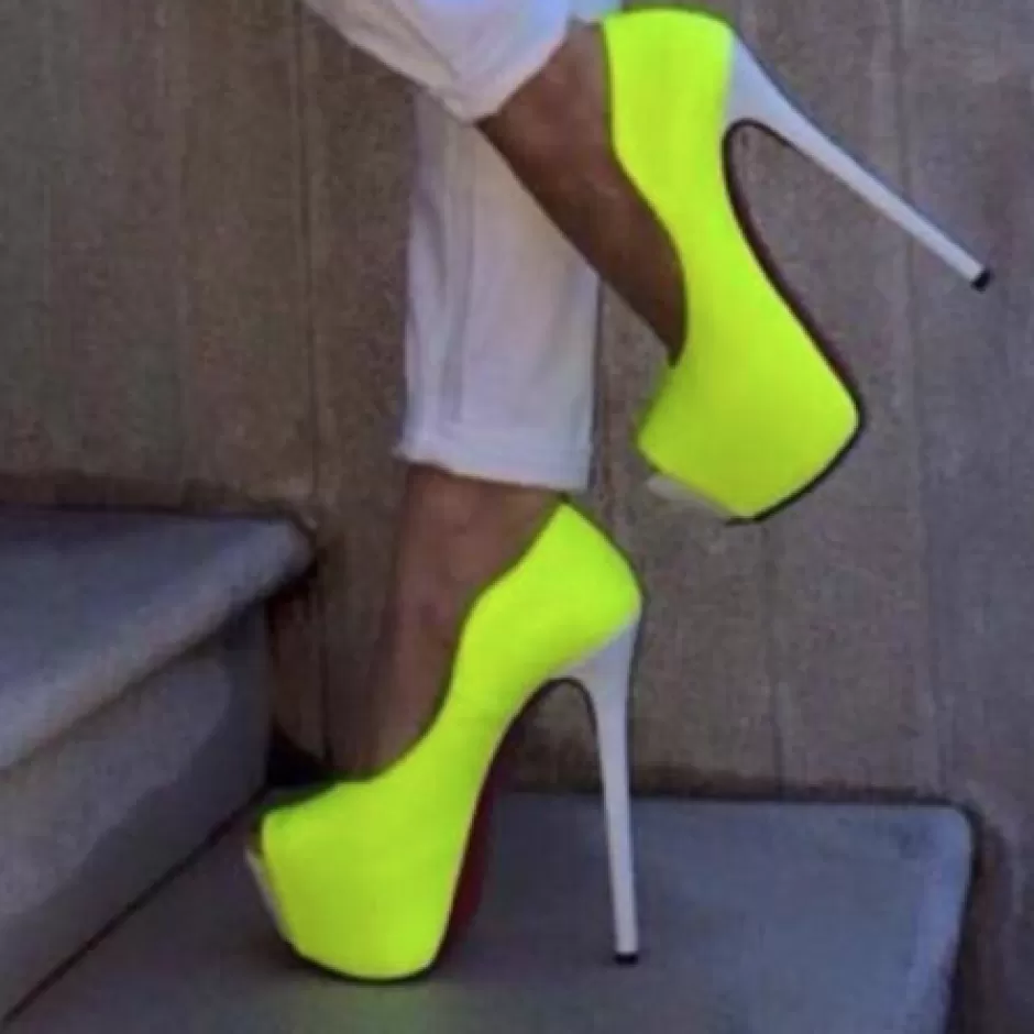Donna SHARLENE CALZATURE Decollete-Fluo Yellow Patent Leather/White Leather Pumps - Cod. 27845