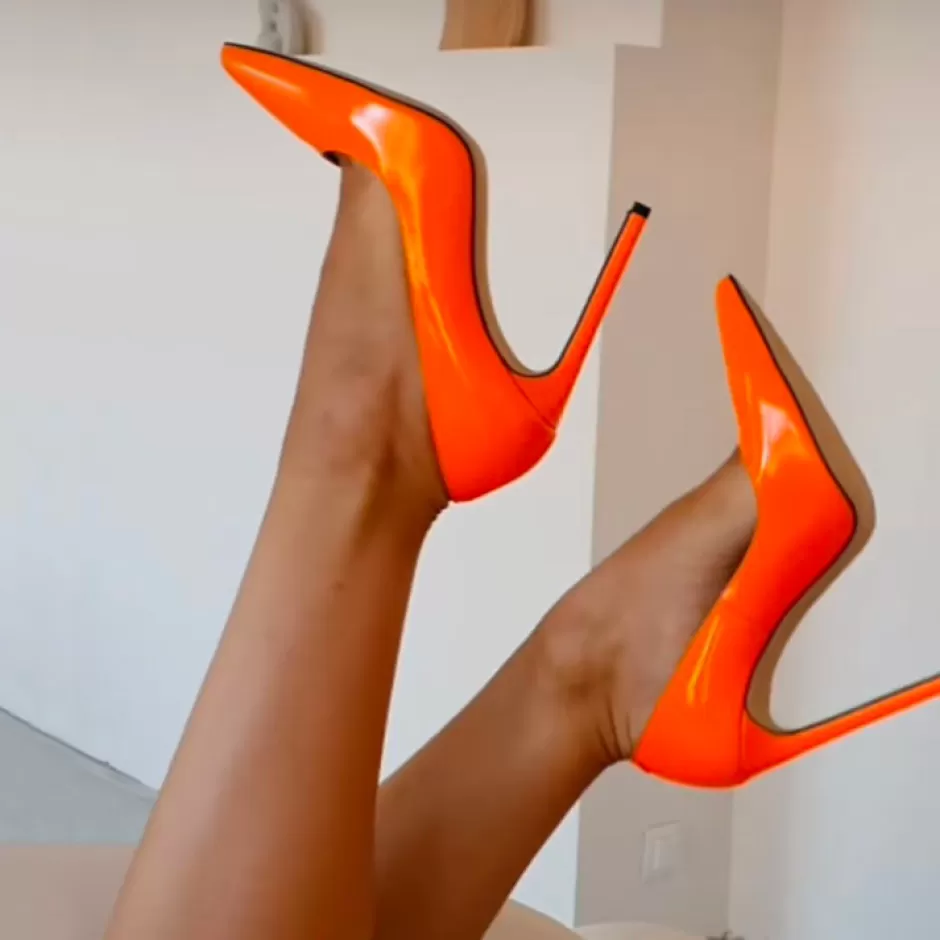Donna SHARLENE CALZATURE Decollete-Fluorescent Orange Patent Leather Pumps - Cod. 20311