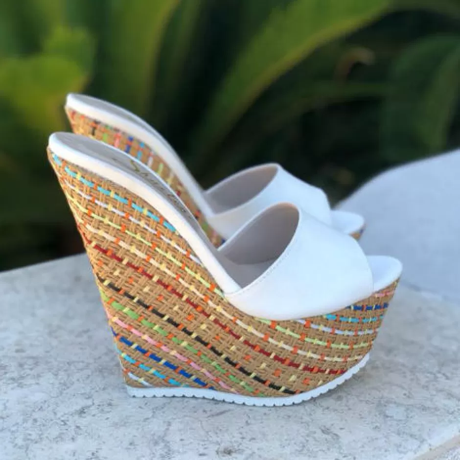 Donna SHARLENE CALZATURE Zeppe-Footbed White Suede/ Multicolor Straw - Cod. 20850