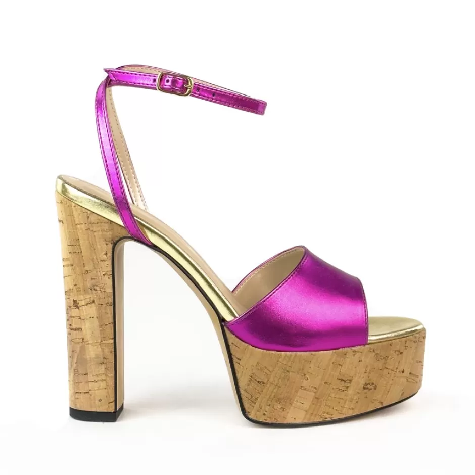Donna SHARLENE CALZATURE Sandali-Fuchsia/ Cork Laminated Sandal - Cod. 42157