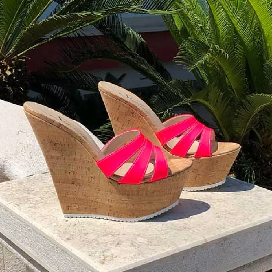 Donna SHARLENE CALZATURE Zeppe-Fuchsia Fluo Patent Leather/ Sughero Wedge - Cod. 24972