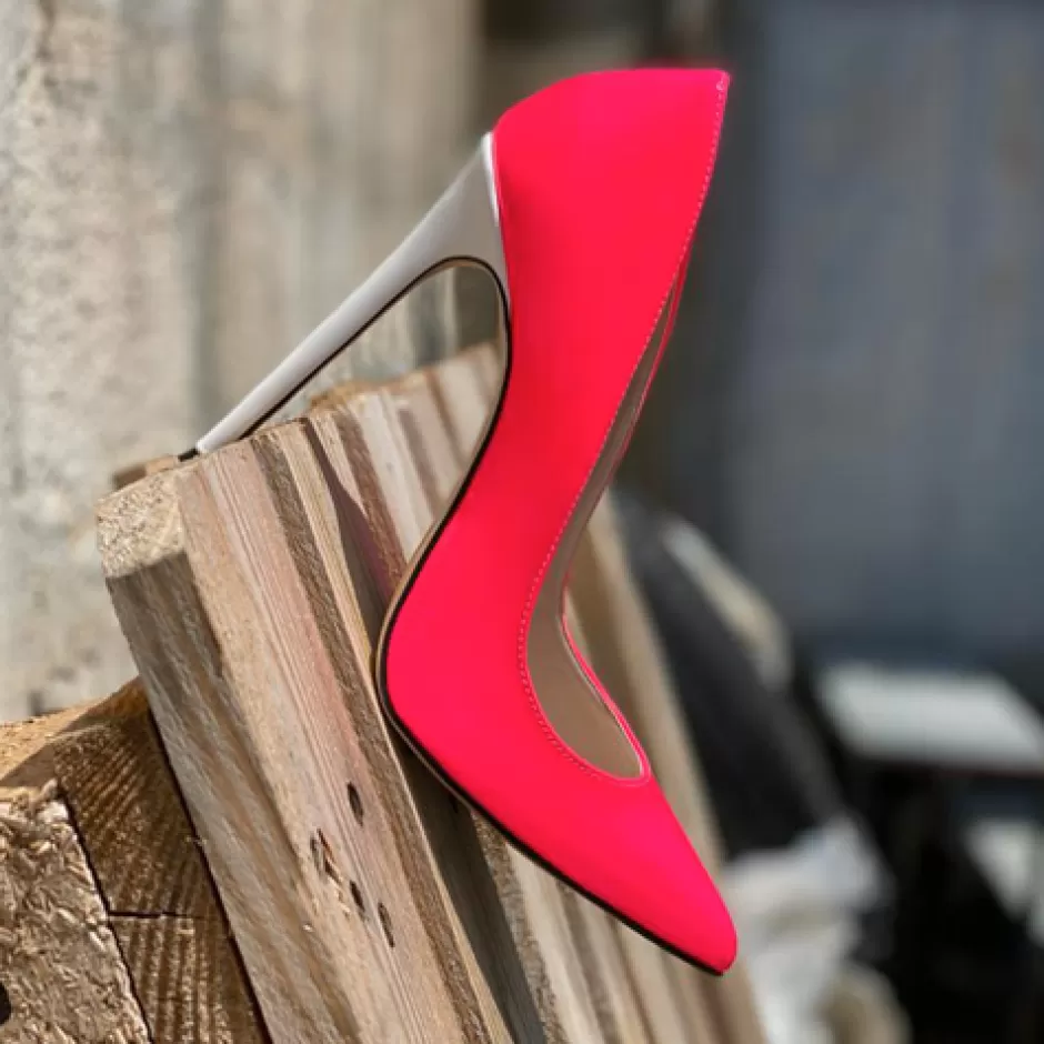 Donna SHARLENE CALZATURE Decollete-Fuchsia Fluo/White Patent Leather Pumps - Cod. 28464