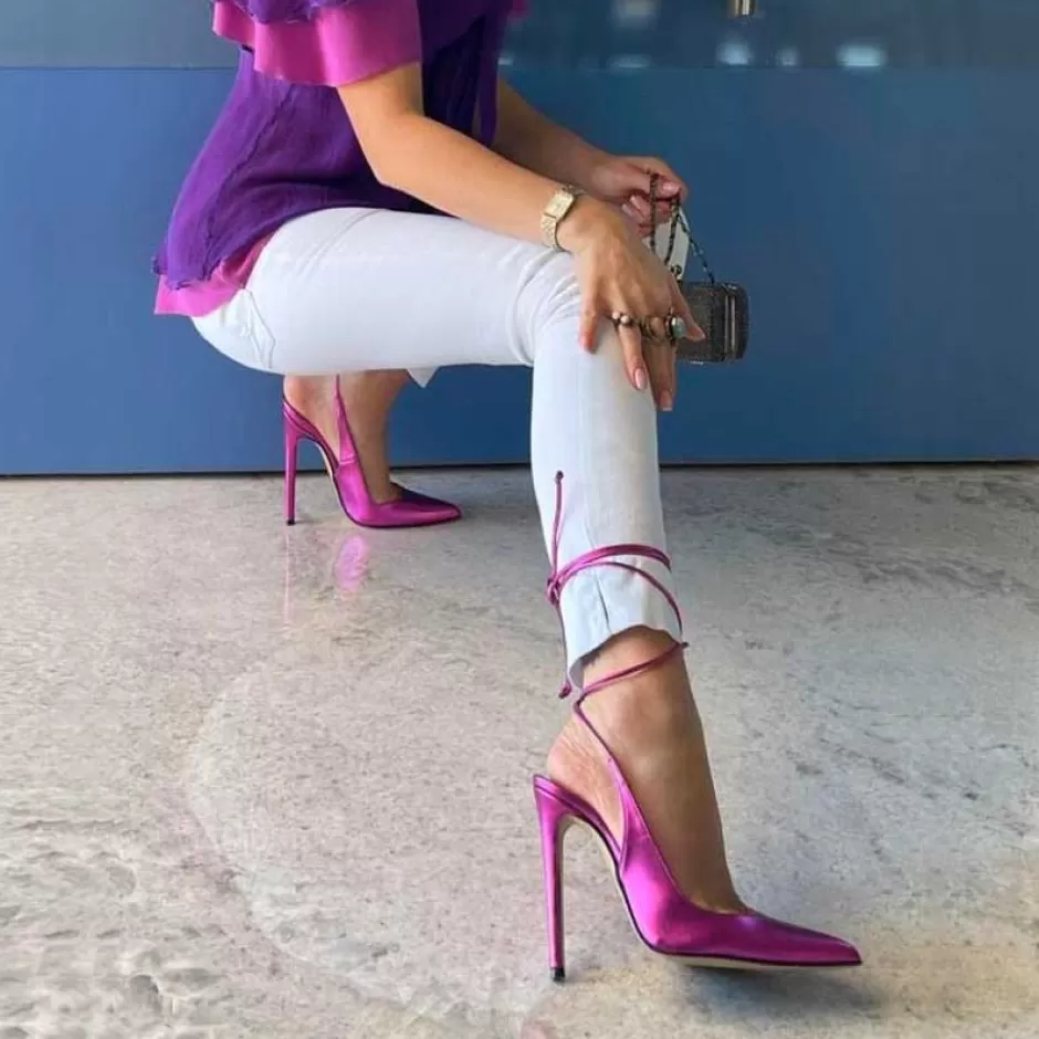 Donna SHARLENE CALZATURE Decollete-Fuchsia Laminated Lace-Up Decollete - Cod. 16543