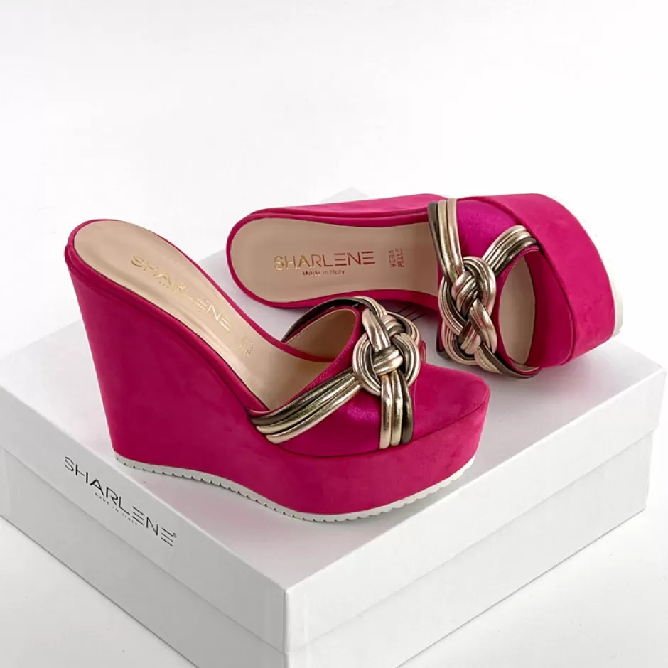 Donna SHARLENE CALZATURE Zeppe-Fuchsia/ Laminated Suede Wedge Sabot- Cod. 33120