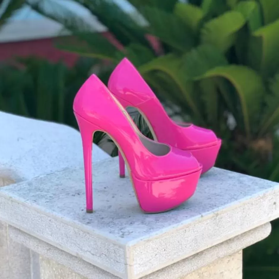 Donna SHARLENE CALZATURE Decollete-Fuchsia Patent Leather Open-Toe Pump - Cod. 25176