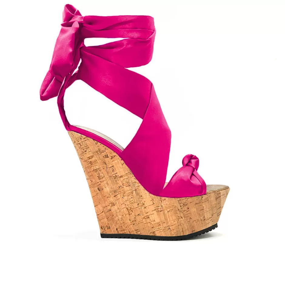 Donna SHARLENE CALZATURE Sandali-Fuchsia Satin/Cork Sandal Wedge - Cod. 31928