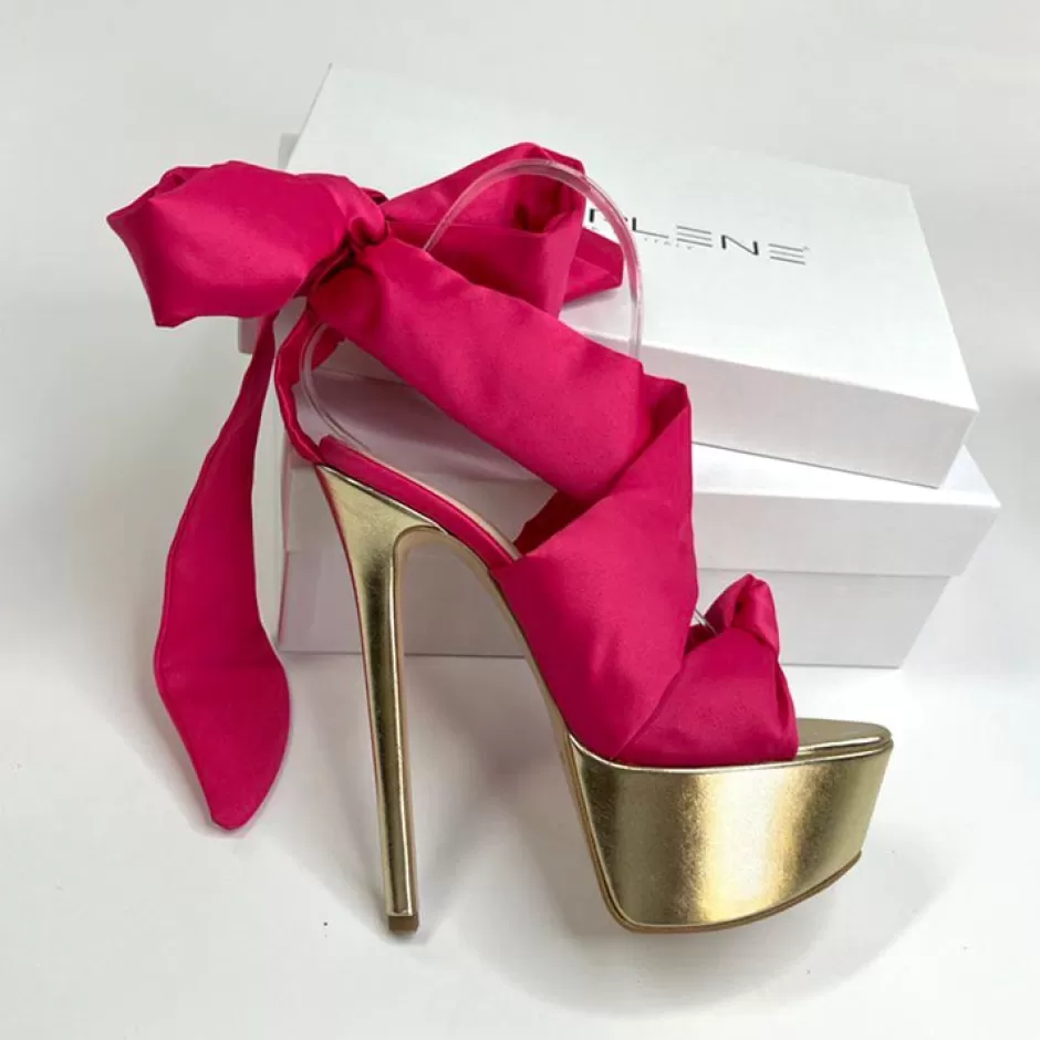 Donna SHARLENE CALZATURE Sandali-Fuchsia Satin/Platinum Leather Knot Sandal - Cod. 34083