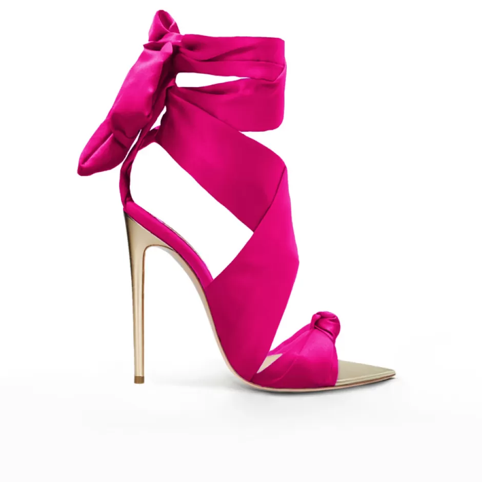 Donna SHARLENE CALZATURE Sandali-Fuchsia Satin/Platinum Leather Knot Sandal - Cod. 29830