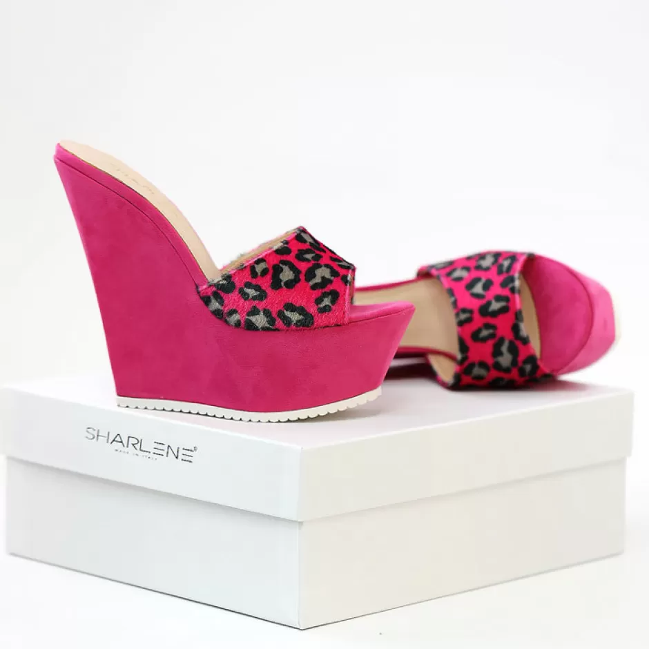 Donna SHARLENE CALZATURE Zeppe-Fuchsia/ Spotted Suede Sabot Wedge - Code 33355