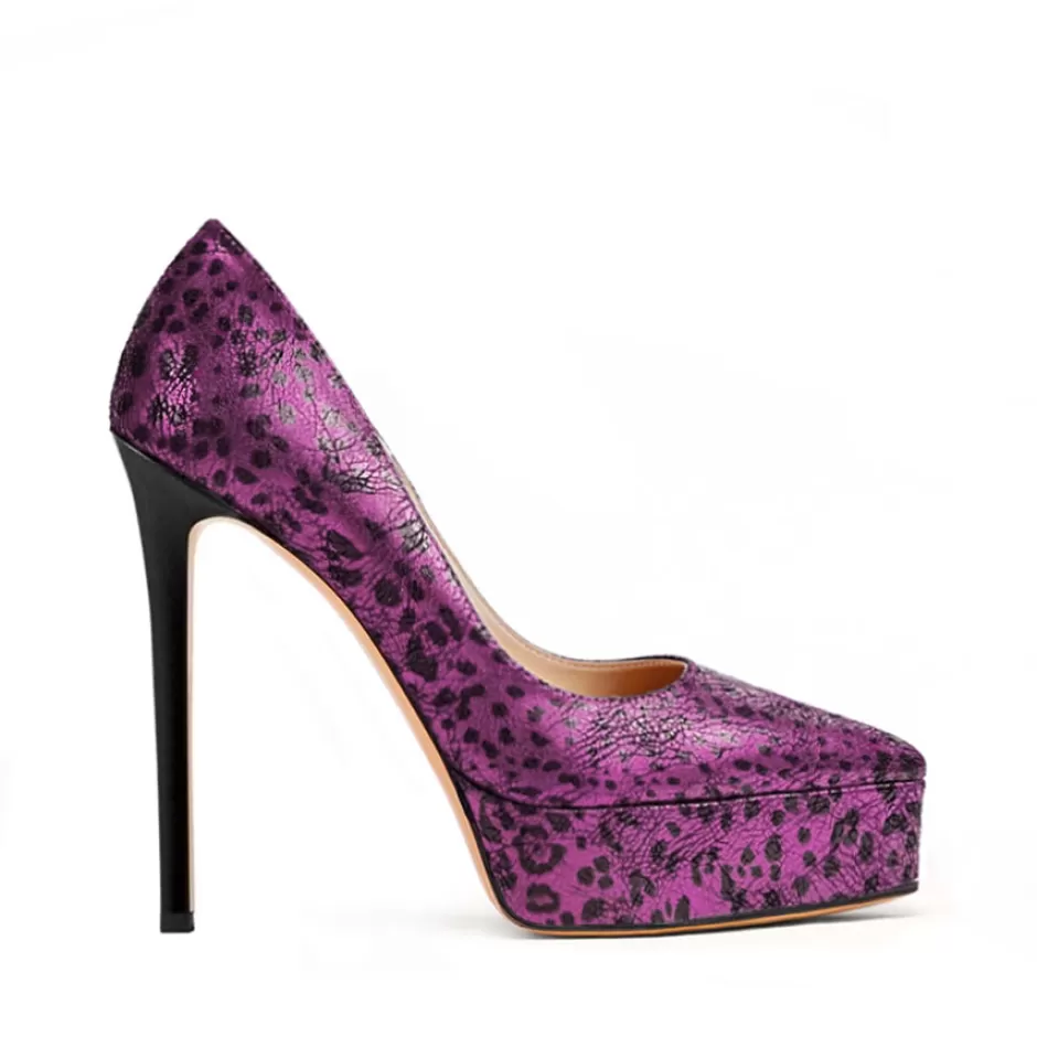 Donna SHARLENE CALZATURE Decollete-Fuchsia/Black Spotted Laminated Pumps - Cod. 39788