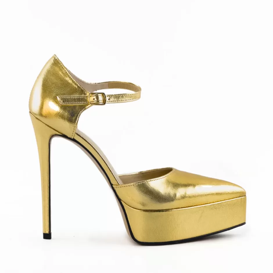 Donna SHARLENE CALZATURE Sandali-Gold Laminated Leather Sandal - Cod. 38614