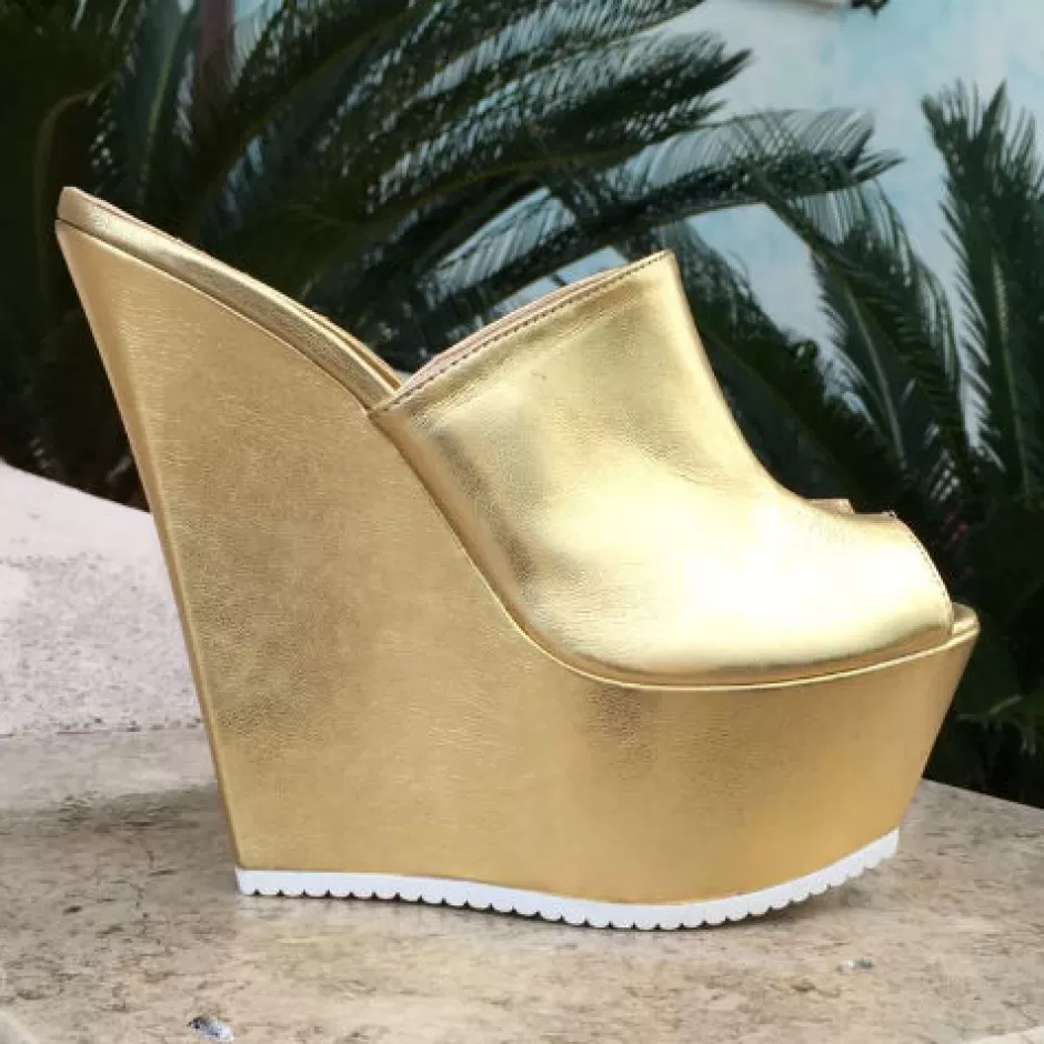Donna SHARLENE CALZATURE Zeppe-Gold Leather Sabot - Cod. 15194