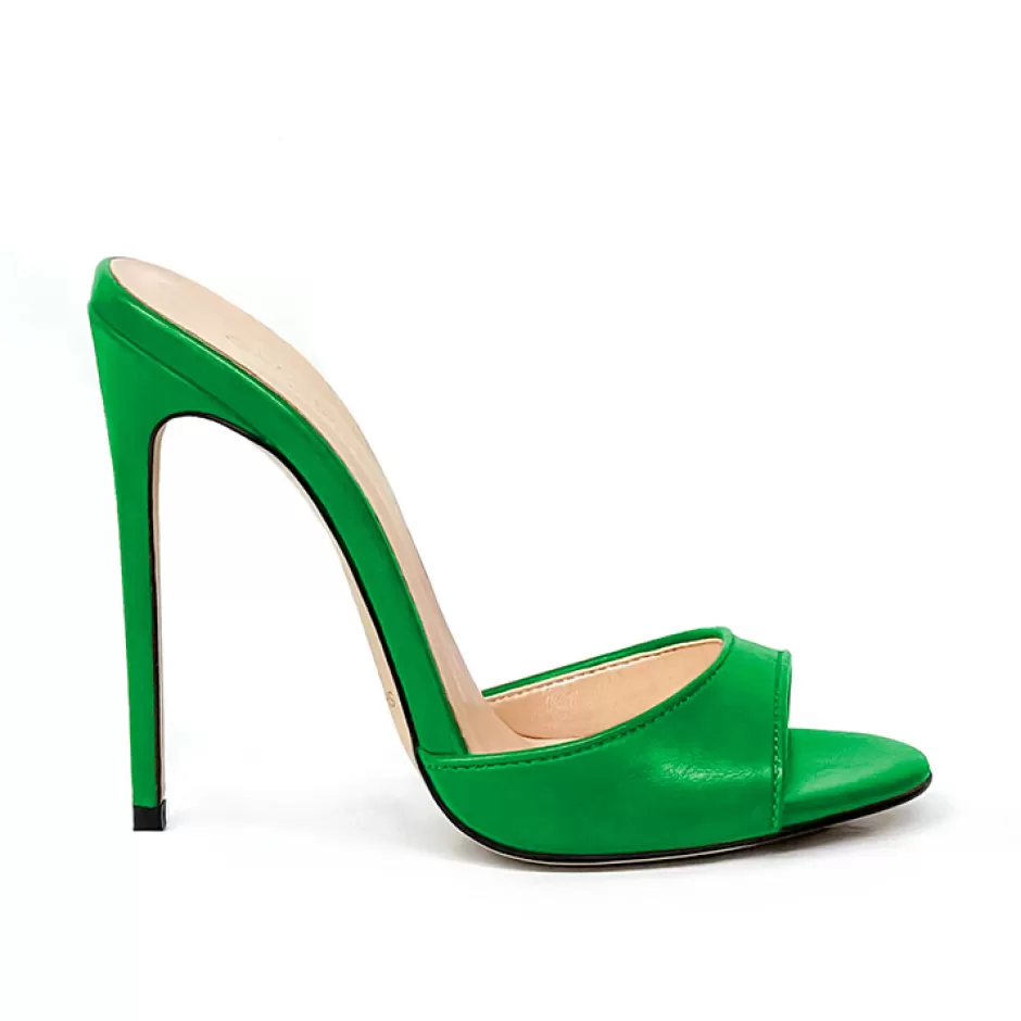 Donna SHARLENE CALZATURE Sandali-Green Leather Sabot Sandal - Cod. 30246