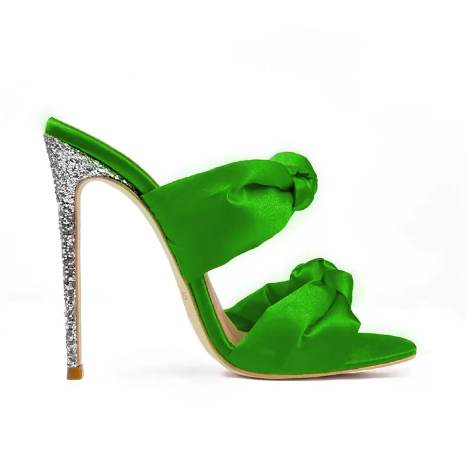 Donna SHARLENE CALZATURE Sandali-Green Satin/ Glitter Knot Sandal - Cod. 30356